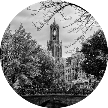 De Dom en de Oudegracht in de herfst (zwart-wit)