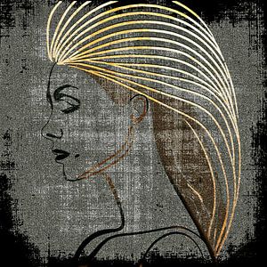 Silhouette einer Frau in Handarbeit mit Goldakzenten 3