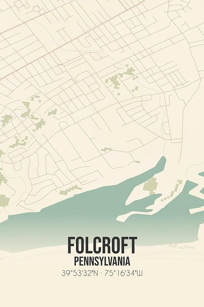 Carte ancienne de Folcroft (Pennsylvanie), USA. par Affiches de lieux