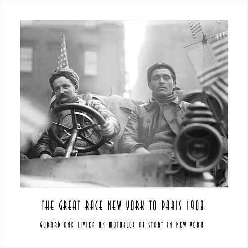 De Grote Race New York naar Parijs 1908: Italië team d'Emilio Sirtori op steigers in het westen van 