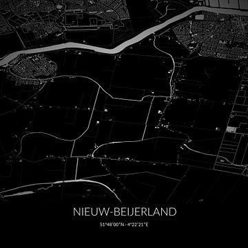 Zwart-witte landkaart van Nieuw-Beijerland, Zuid-Holland. van Rezona
