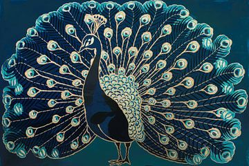 Pauw schilderij met gouden details van Art & Soul Creations