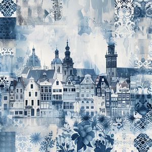 Collage aus Delft, in Delfter Blau