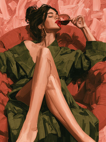 Frau, die Rotwein genießt