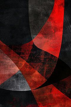 Abstract rood en zwart kunstwerk met diepte van De Muurdecoratie