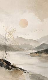Japandi-Landschaft mit Bergen von FoXo Art