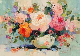 Bouquet de roses colorées peint sur un vase sur Niklas Maximilian