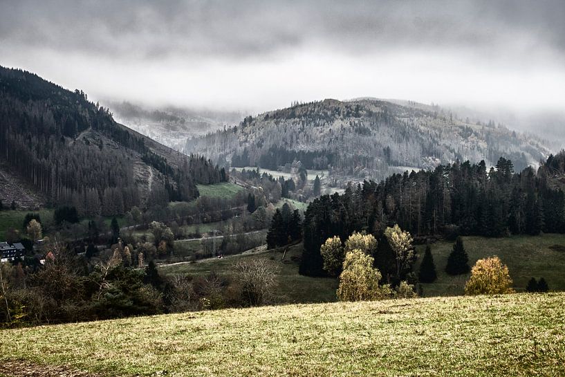 Misty Hill Landscape Gräfentahl Thuringia - Mystical Nature Decoration for a Stylish Interior by Elianne van Turennout
