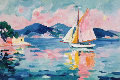 Zeilboot bij zonsondergang - Matisse stijl