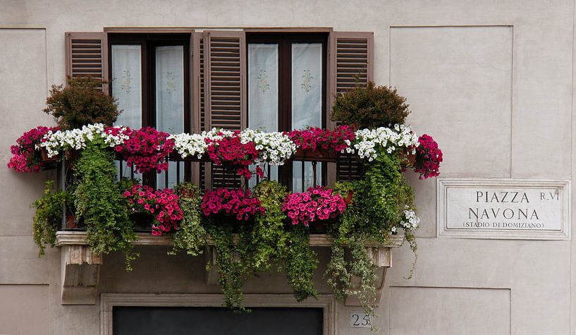 Bloemen op Balkon aan Piazza Navona von Sander van Dorp