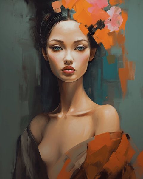 Colourful modern portrait, partly abstract by Carla Van Iersel