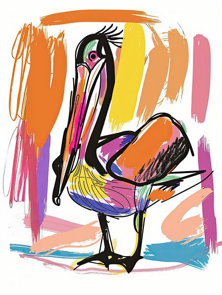 Malerei Bunte Vogel | Trendy Vogel auf Leinwand von ARTEO Gemälde