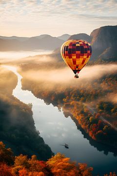 Ballon über dem Flusstal am Morgen #2 von Mathias Ulrich