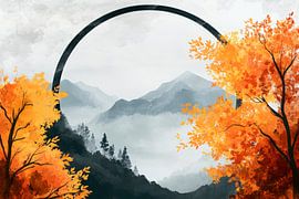 Paysage de montagne automnal dans le brouillard sur Poster Art Shop