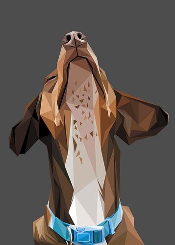Hund und blaues Halsband Abstrakt Low Poly