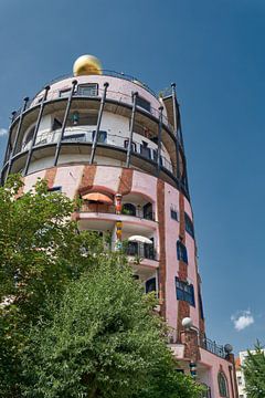 Tower of the Hundertwasserhaus in the city centre of Magdeburg