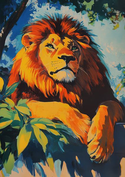 Majestic lion - Matisse-inspired portrait by Niklas Maximilian