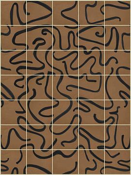 Modern en abstracte lijnen op een tegelpatroon, mocca - zwart van Mijke Konijn