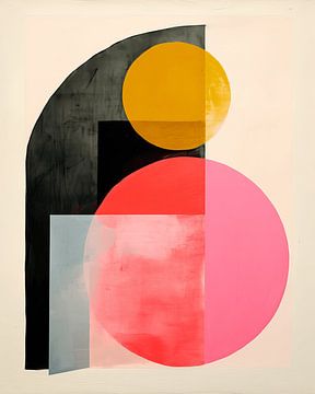 Formes et lignes modernes en jaune ocre, noir et rose sur Studio Allee