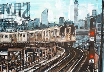 New York subway schilderij van Jos Hoppenbrouwers