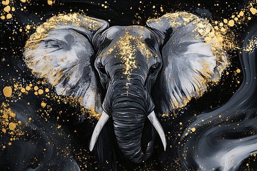 Abstracte olifant met goudaccenten