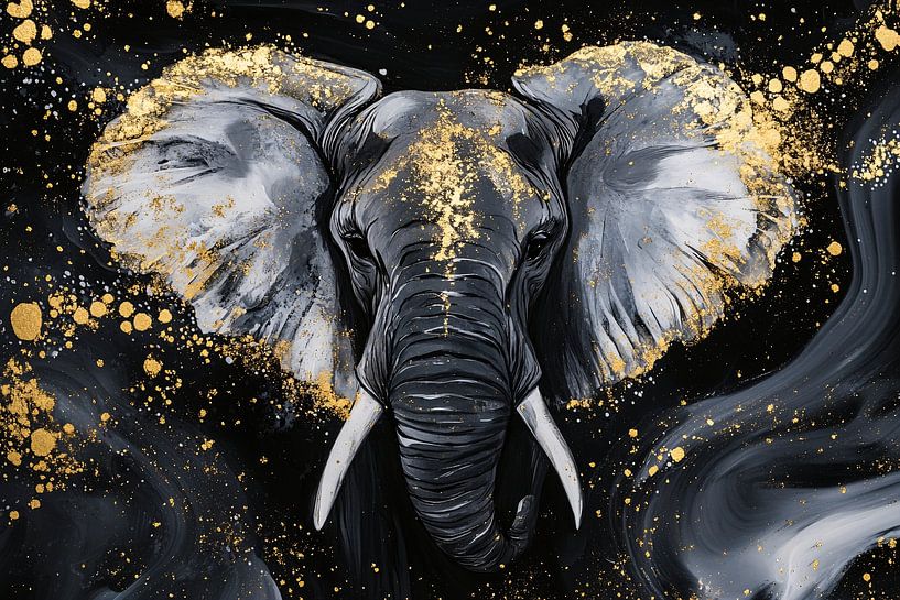 Abstract elephant with gold accents by Art & Soul Creations