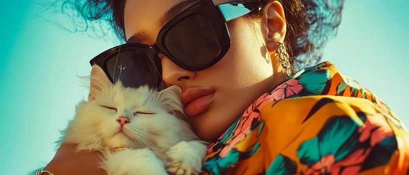 Femme with cat in a colourful summer look by Poster Art Shop