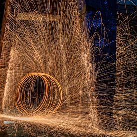 Sparks of steel wool at the Landschaftspark Nord by Jeroen de Jongh