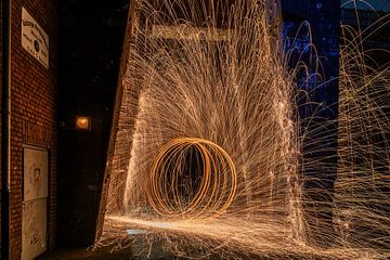 Sparks of steel wool at the Landschaftspark Nord by Jeroen de Jongh