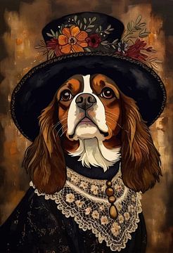 Chien Cavalier King Charles Spaniel en robe victorienne