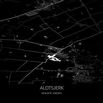 Zwart-witte landkaart van Aldtsjerk, Fryslan. van Rezona