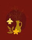 Modern Christmas illustration of a still life in red and gold by Tanja Udelhofen thumbnail