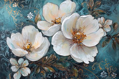 Gouden Bloemen op Blauw