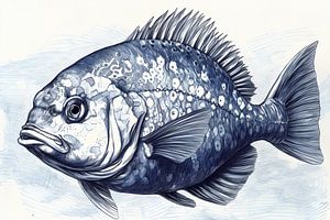 Signierter blauer Fisch