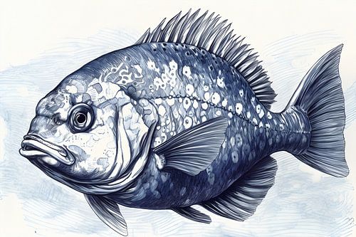 Poisson bleu signé