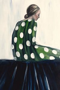 Robe à pois en soie verte