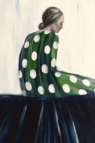 Green silk polkadot dress