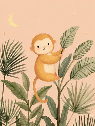 Verspielte Illustration eines Affen im Dschungel – niedliches tropisches Tier