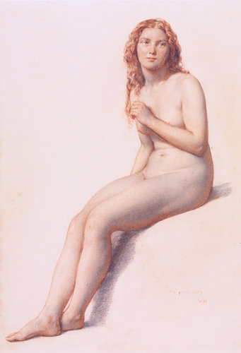 William Mulready - Vrouwelijk naakt, zittend, driekwart aanzicht van voren, 1859