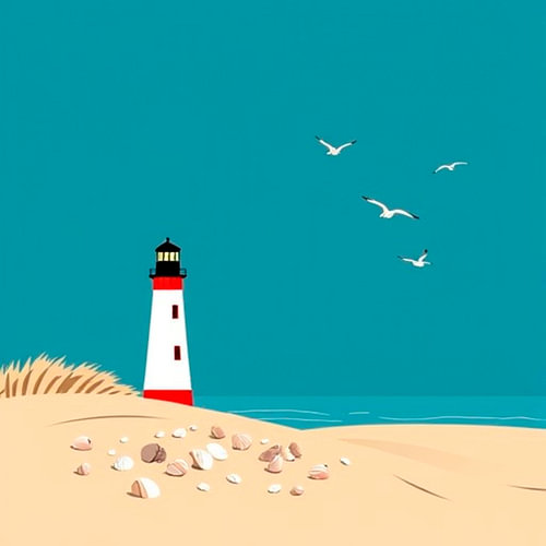The lighthouse in the evening by the beach.