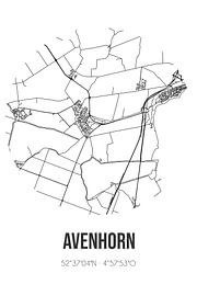 Avenhorn (Noord-Holland) | Carte | Noir et blanc sur Affiches de lieux