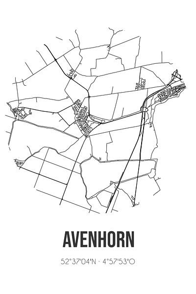 Avenhorn (Noord-Holland) | Map | Black and White by Prints of Place