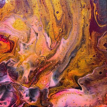 Abstract, organisch grijs roze goud acryl gieten schilderij