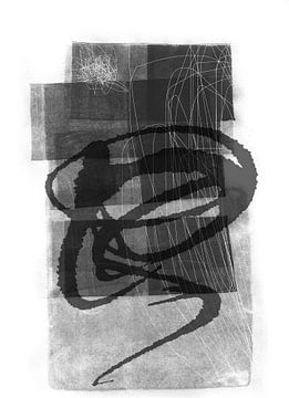 Abstrakte schwarze und weiße Flächen und Linien. Tinte, Bleistift, Monotypie. von Dina Dankers