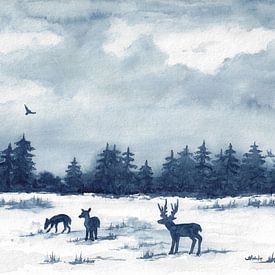 Deer in the winter forest by Sandra Steinke