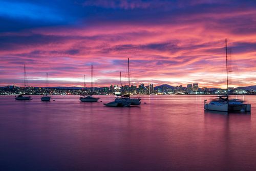 Paars en roze - Zonsopgang haven San Diego