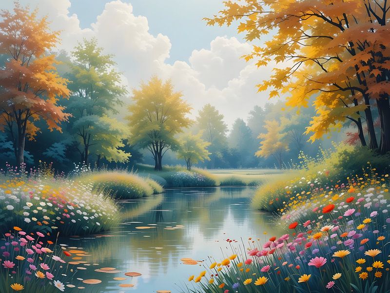 Idyllic river with flowers by HorizonArtistry