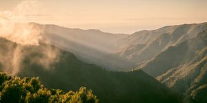 Sunset over the mountains near Rabaçal on Madeira island