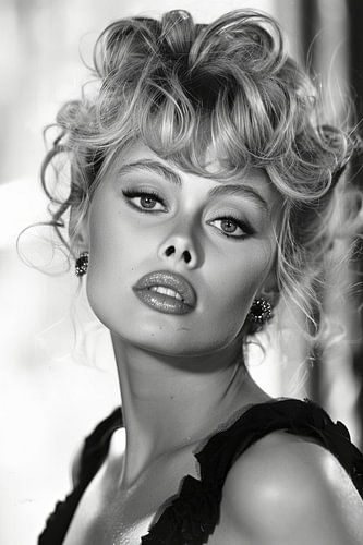 Vrouwen in glamourstijl vijftiger en zestiger jaren fotografie en filmindustrie. Kunstmatige intelligentie van niet bestaande personen.