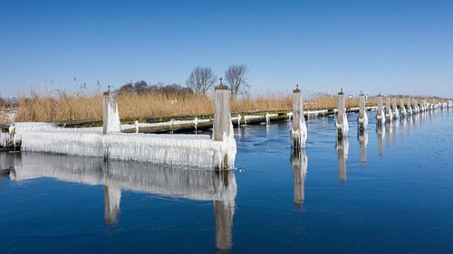 Icicles and frozen water along the waterfront
